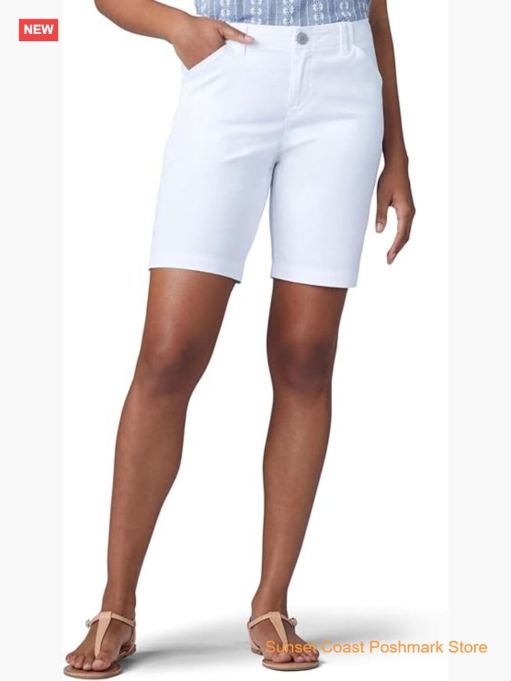 Mid-Rise White Bermuda Shorts for Women